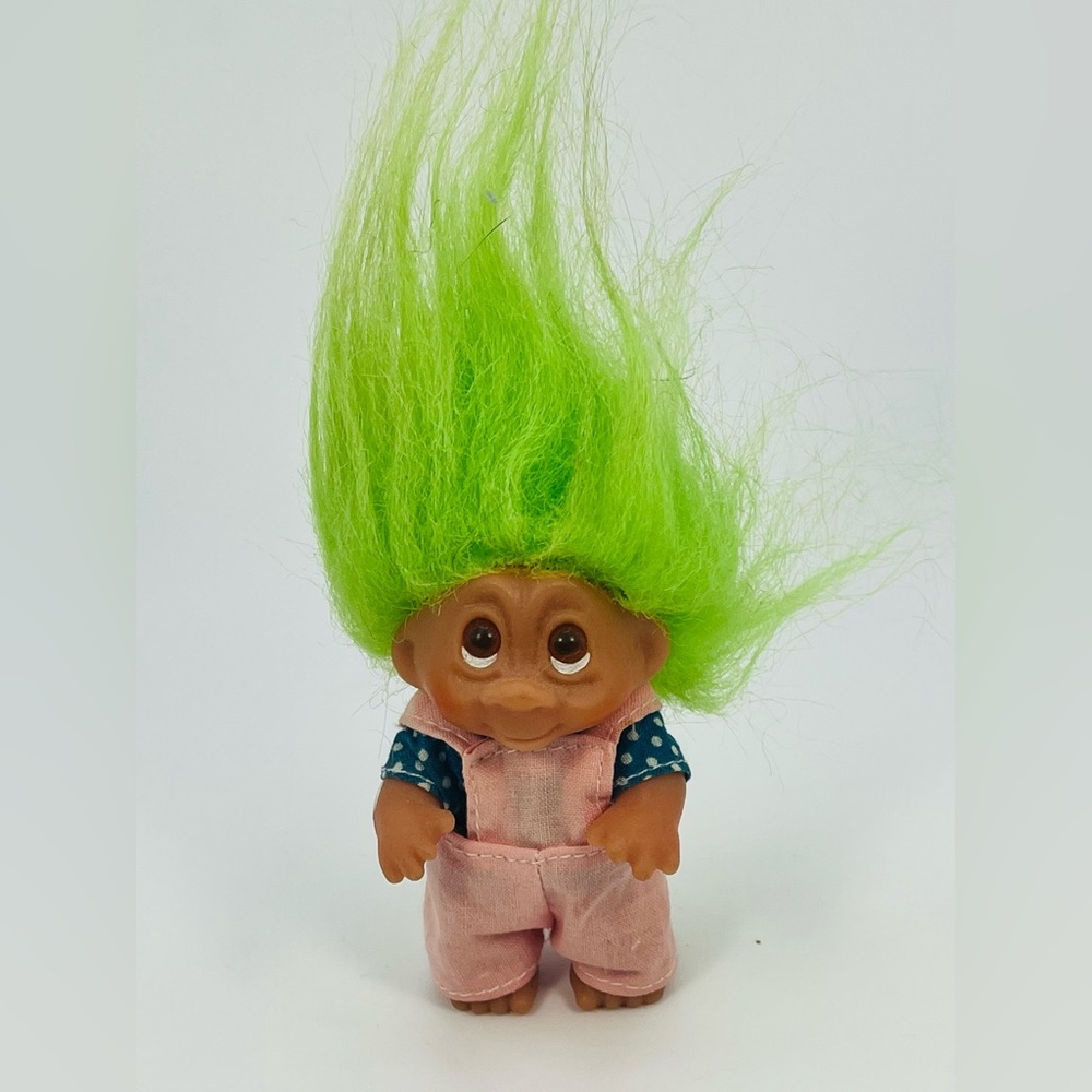 Norfin Dam Troll Doll Small Green Hair Overalls 1985